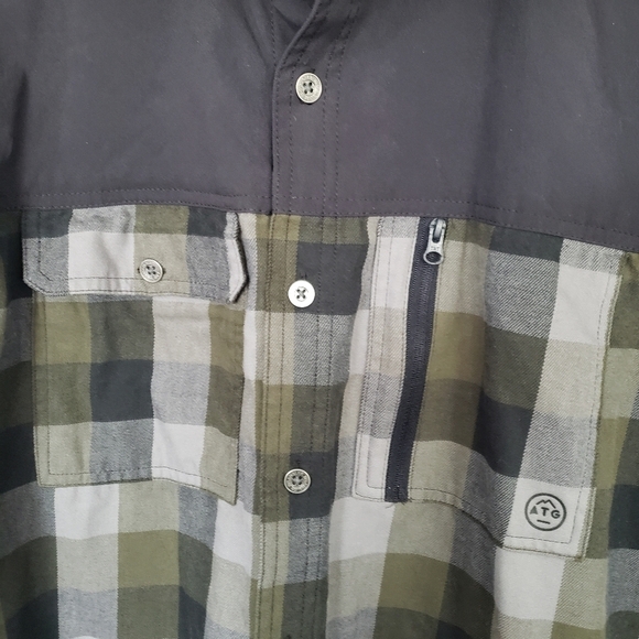 Wrangler x ATG Men's Large Green Grey Plaid Flannel Shirt Button Up Organic Top - Picture 4 of 7